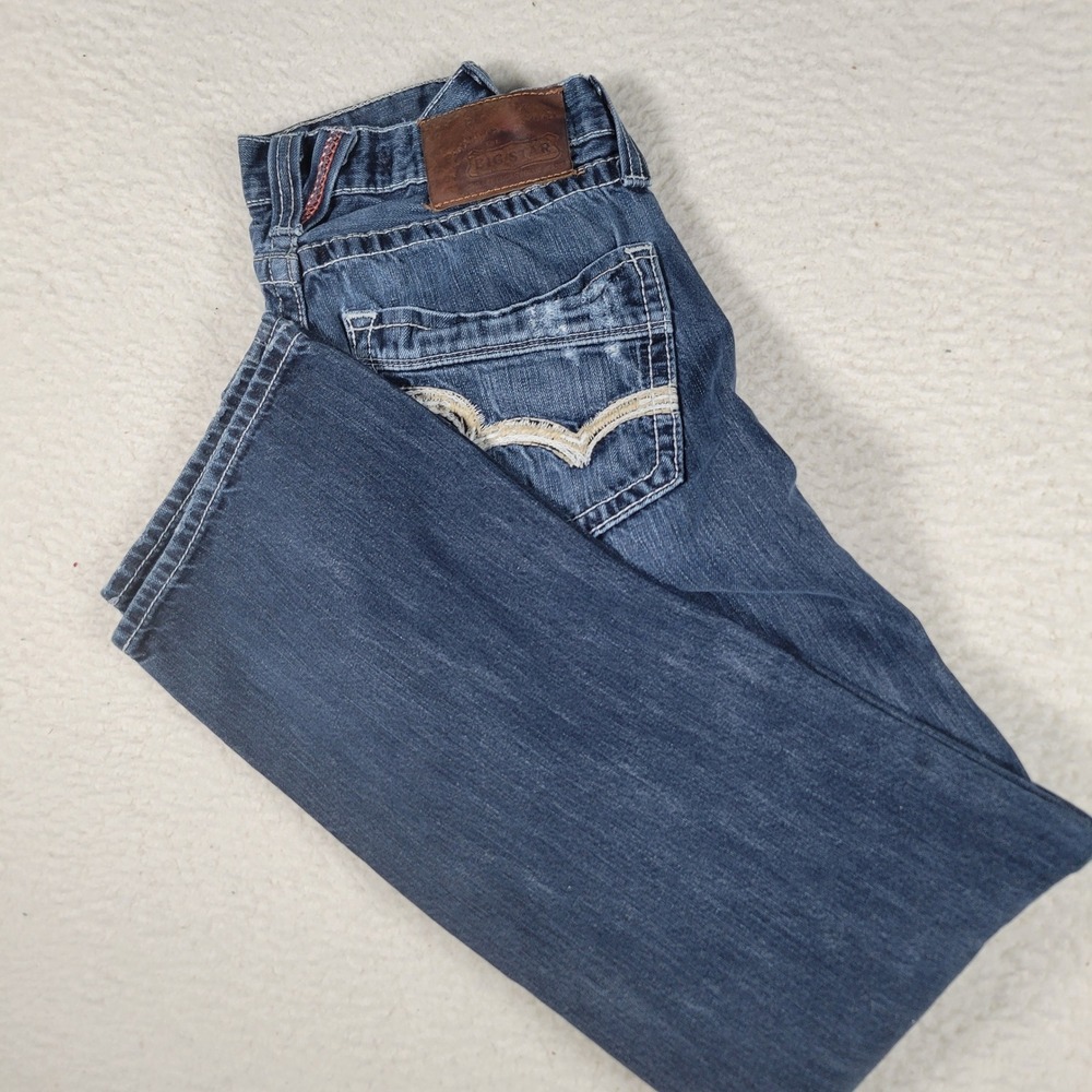 Big Star Venture Jeans Mens 32x32 Blue Slim Fit Straight Distressed Thick Stitch